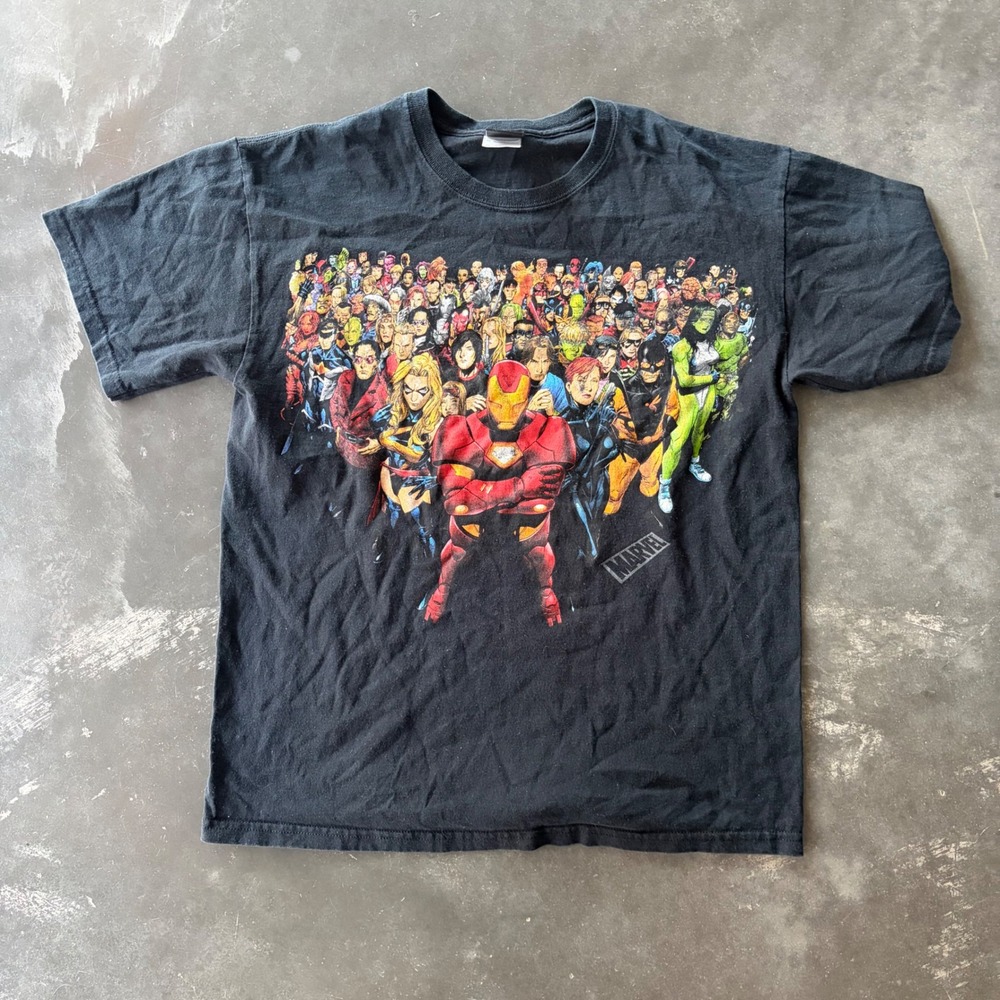 Marvel Comics Mad Engine Iron Man Character Grid Black T-Shirt Mens Medium